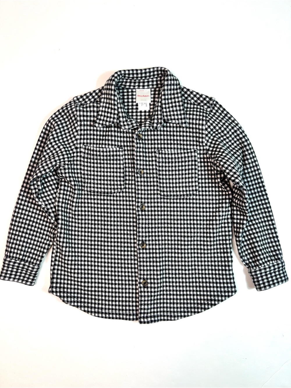 Hanna Andersson Kids Black White Gingham Check Stretch Button-down Shirt Size 5